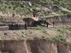 Israeli bulldozer falls over while leveling land in Bethlehem