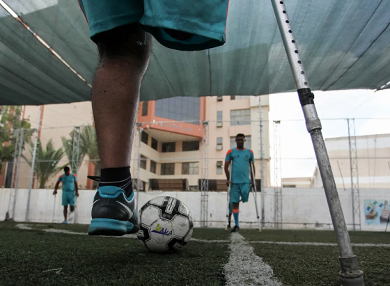 Young Gaza amputees play soccer again after coronavirus curbs eased