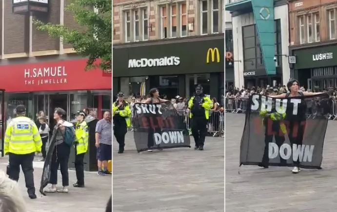 Pro-Palestinian activist disrupts a military parade in Leicester