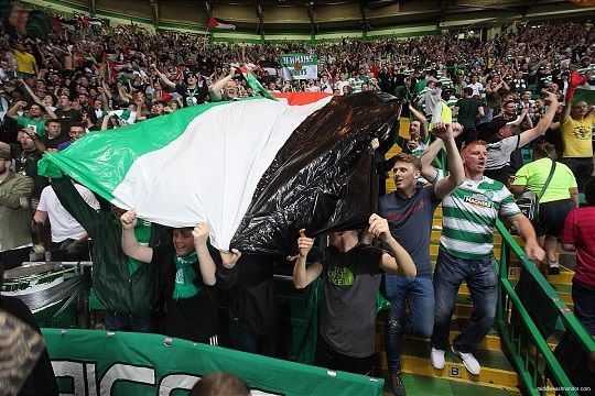 Celtic fans raise 16 Palestinian flags in solidarity with Gaza victims