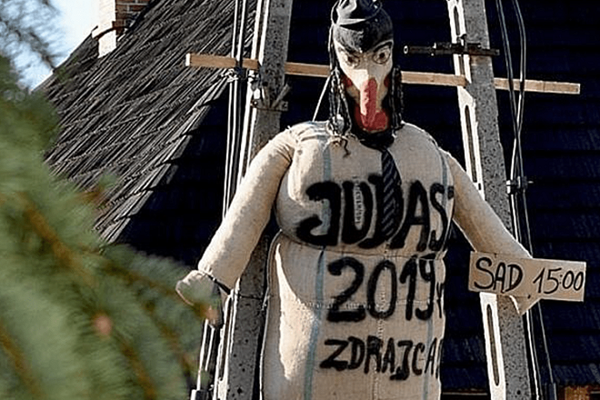 Jewish effigy representing Judas burnt and hung in Poland