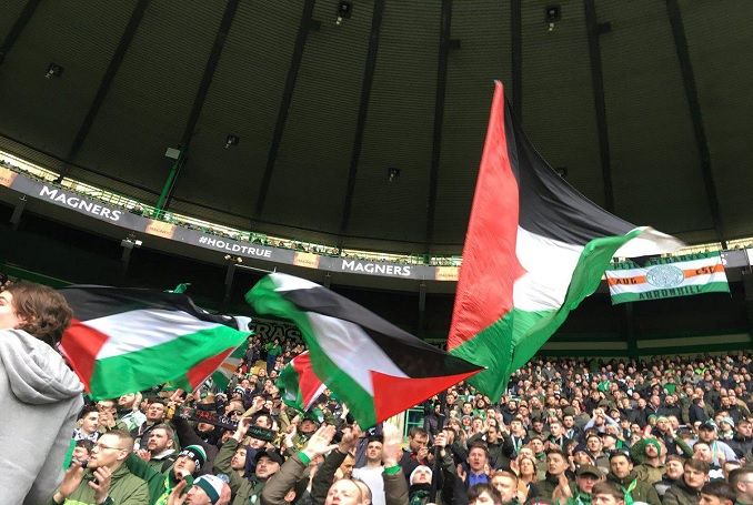 Palestinian Flags Wave En Masse at Scottish Football Match.