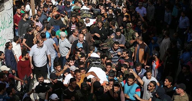 Palestinians bid farewell to seven martyrs in Gaza