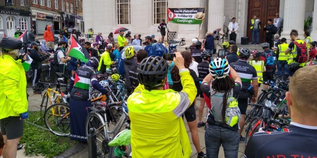 Human rights campaigners participated in a bicycle ride from Bristol to London in show of solidarity with the Palestinian people
