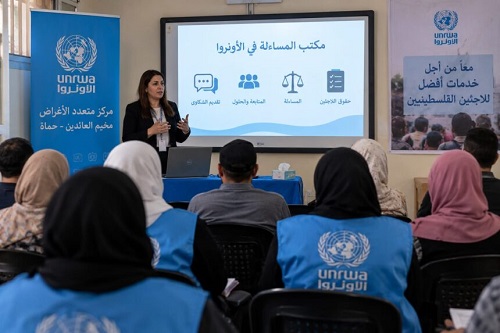 مخيم العائدين حماه: الأونروا تنظم ورشة تعريفية حول آليات المساءلة وتقديم الشكاوى