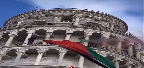 علم فلسطين يزين برج بيزا المائل تضامنا مع غزة