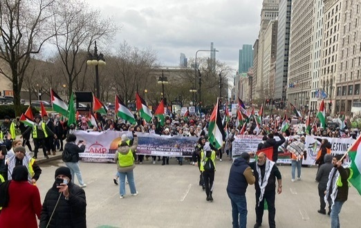تظاهرة حاشدة في شيكاغو تنديدا بالاعتداءات الاسرائيلية على شعبنا